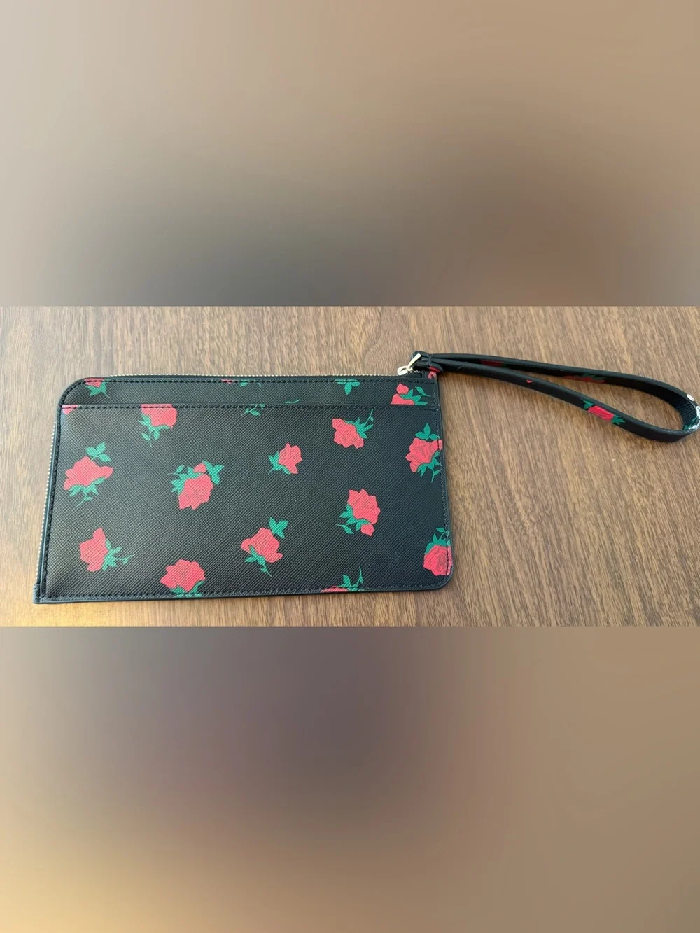 kate spade Black Rose Print Zip Wristlet